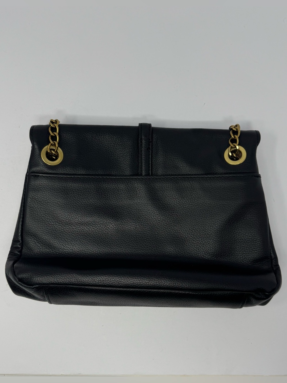 Antonio Melani Black Leather Crossbody Shoulder Purse Bag w/ Gold Chain Strap - Picture 4 of 15